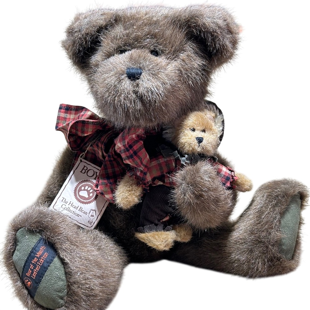Boyds Bear Russell Bear & Scarecrow Plush Brown Plaid Heirloom Cottagecore 16"